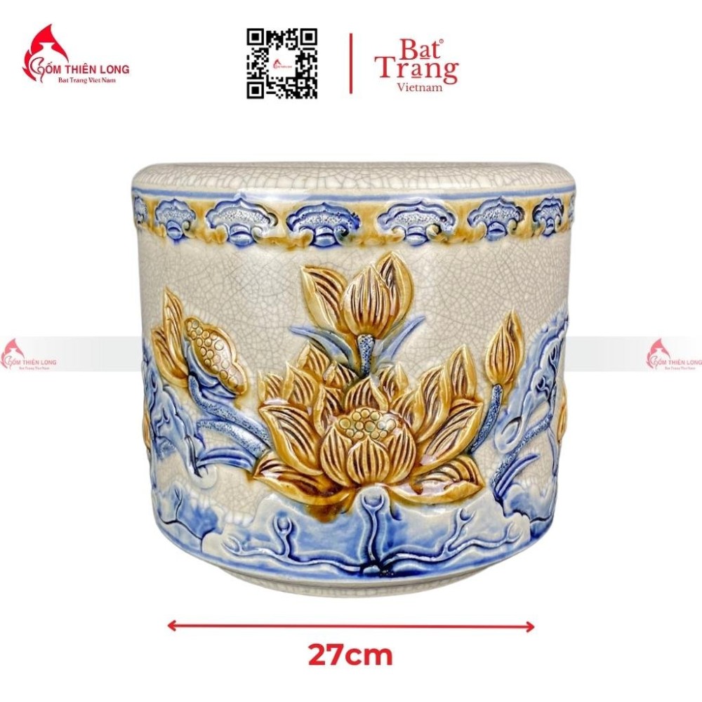 Bát Hương Men Rạn Đắp Nổi Hoa Sen S120723