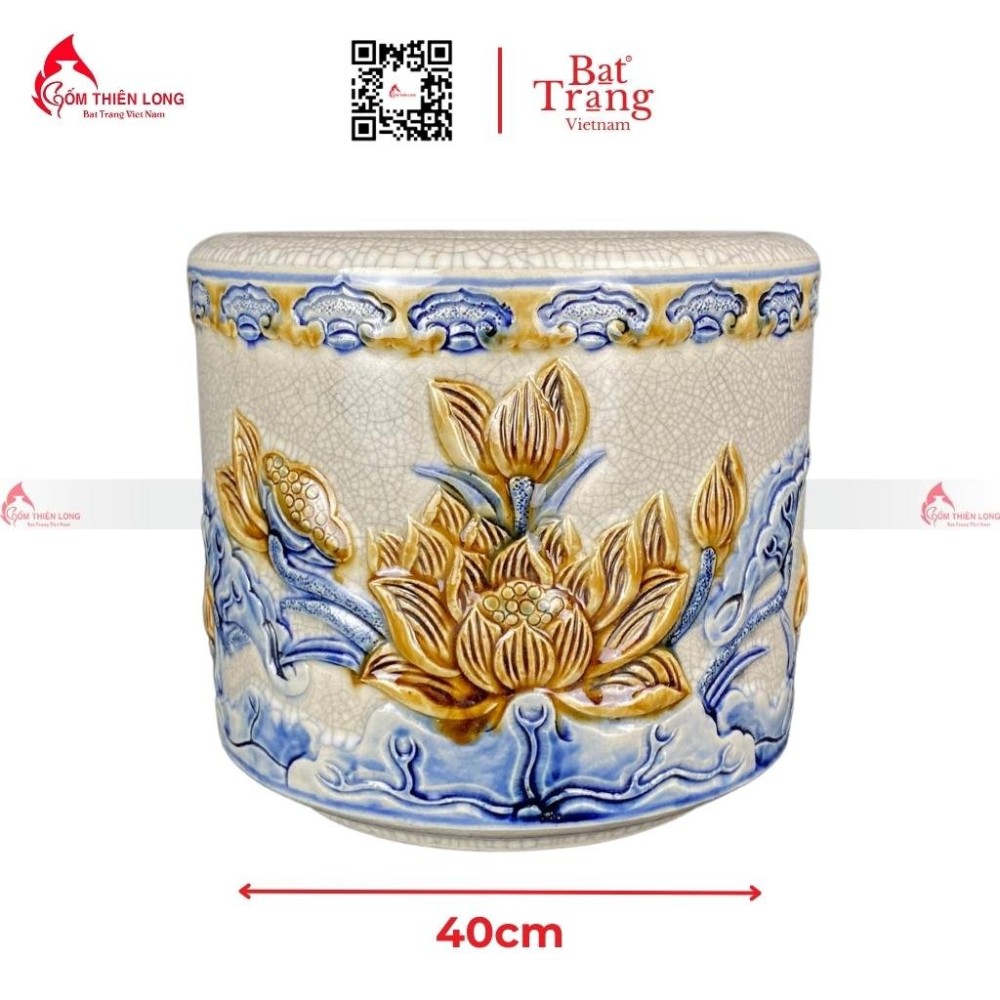 Bát Hương Men Rạn Đắp Nổi Hoa Sen S120723