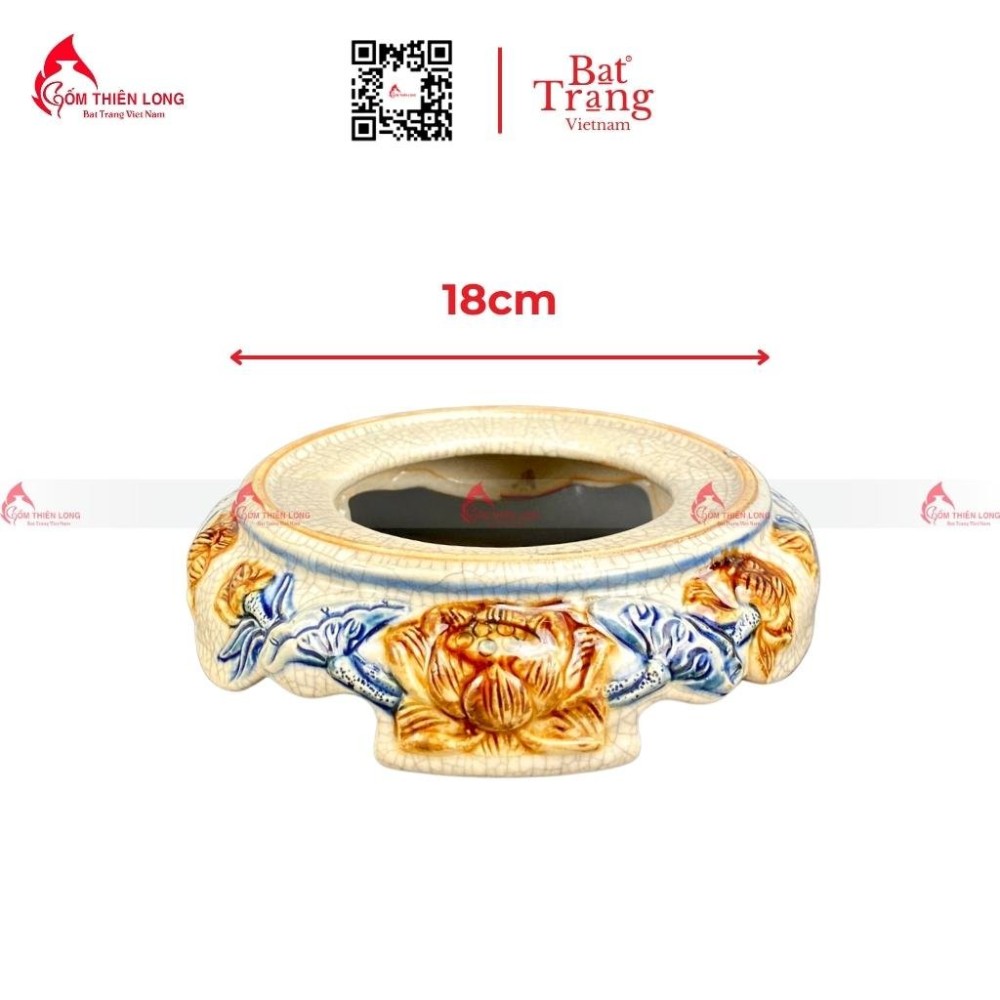 Đế Bát Hương Men Rạn Đắp Nổi Sen S230814