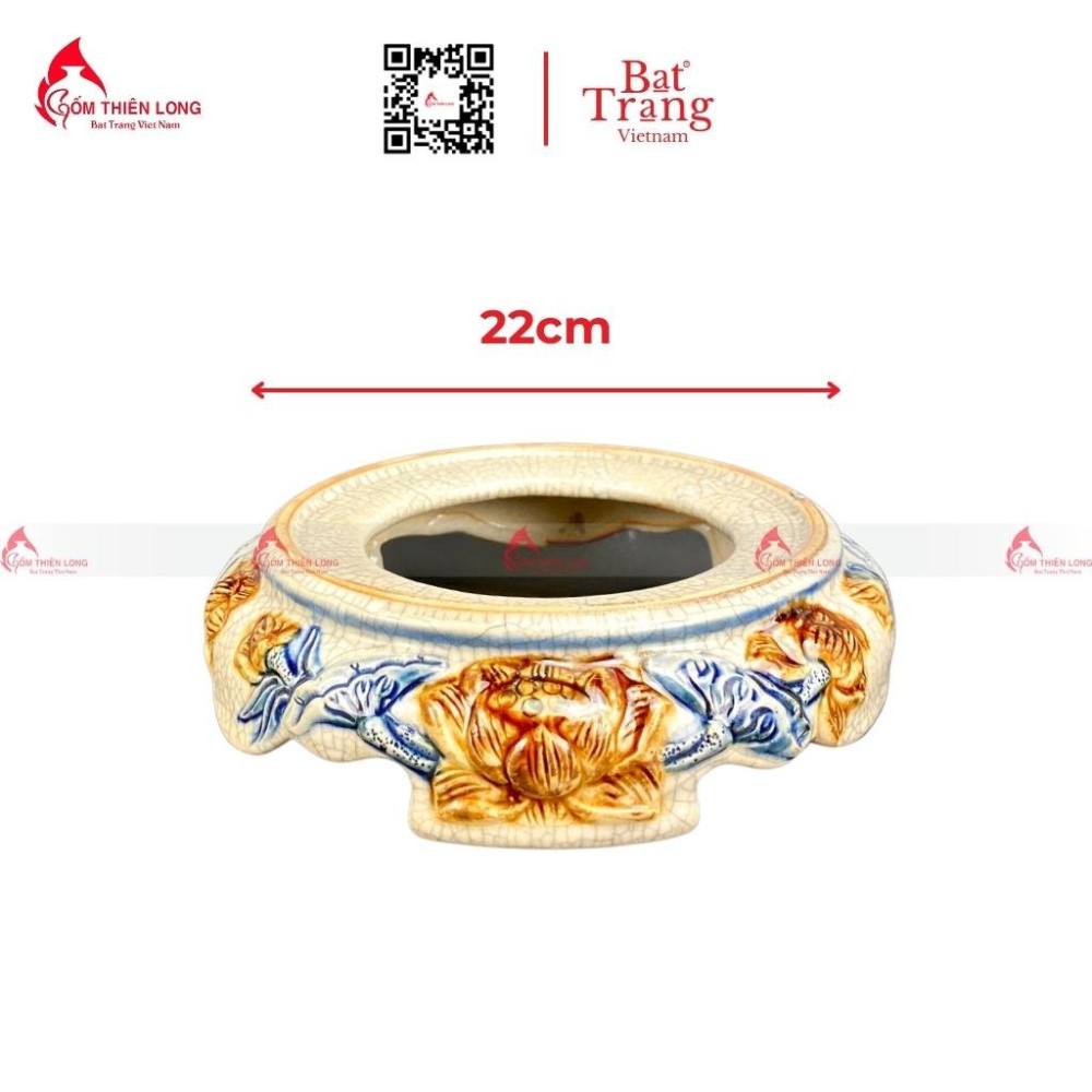 Đế Bát Hương Men Rạn Đắp Nổi Sen S230814