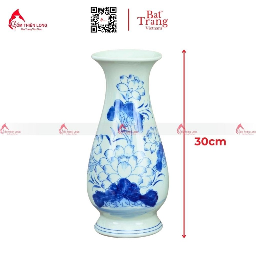 Lọ Hoa Bàn Thờ Men Lam Vẽ Sen S230822