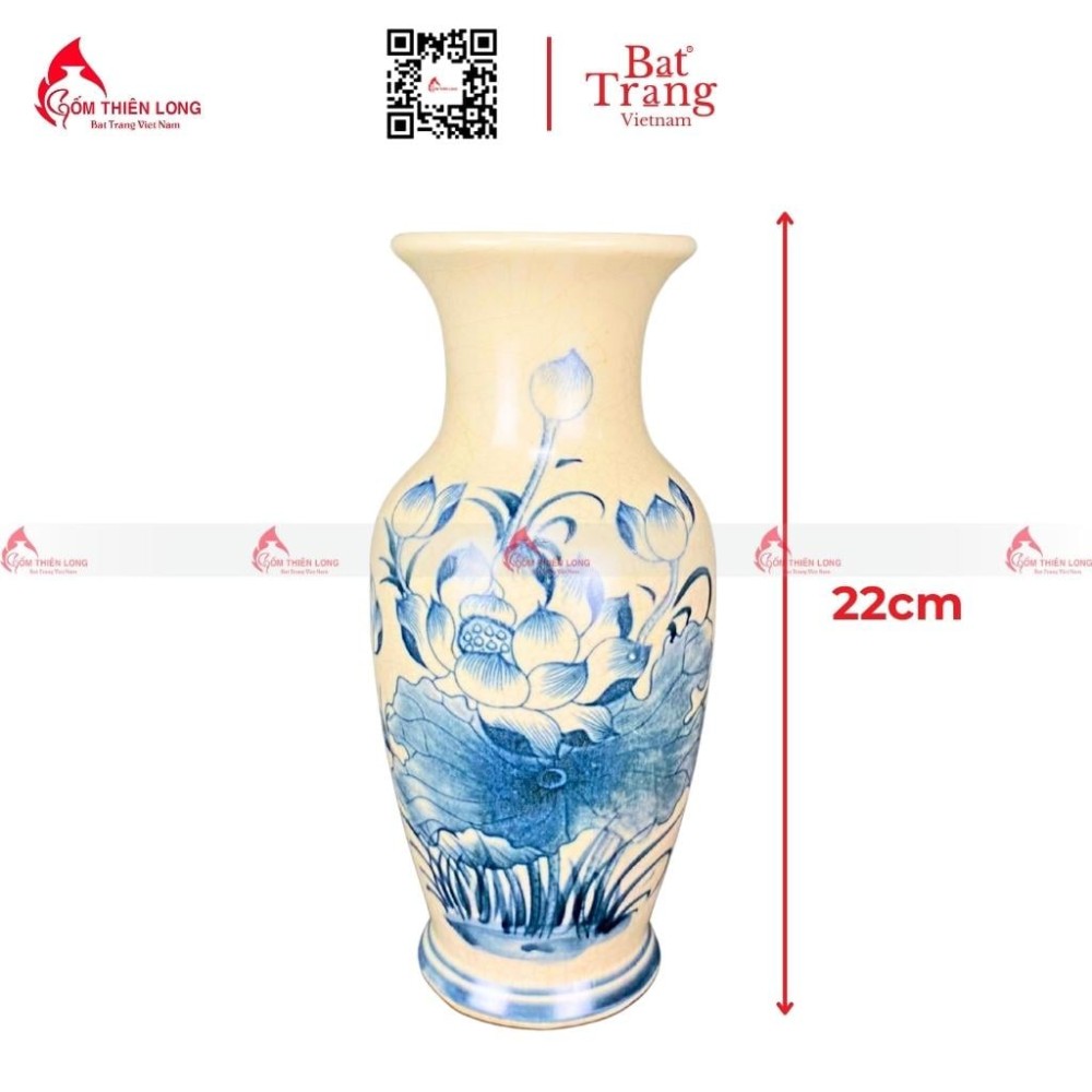 Lọ Hoa Bàn Thờ Men Rạn Vẽ Sen S230842