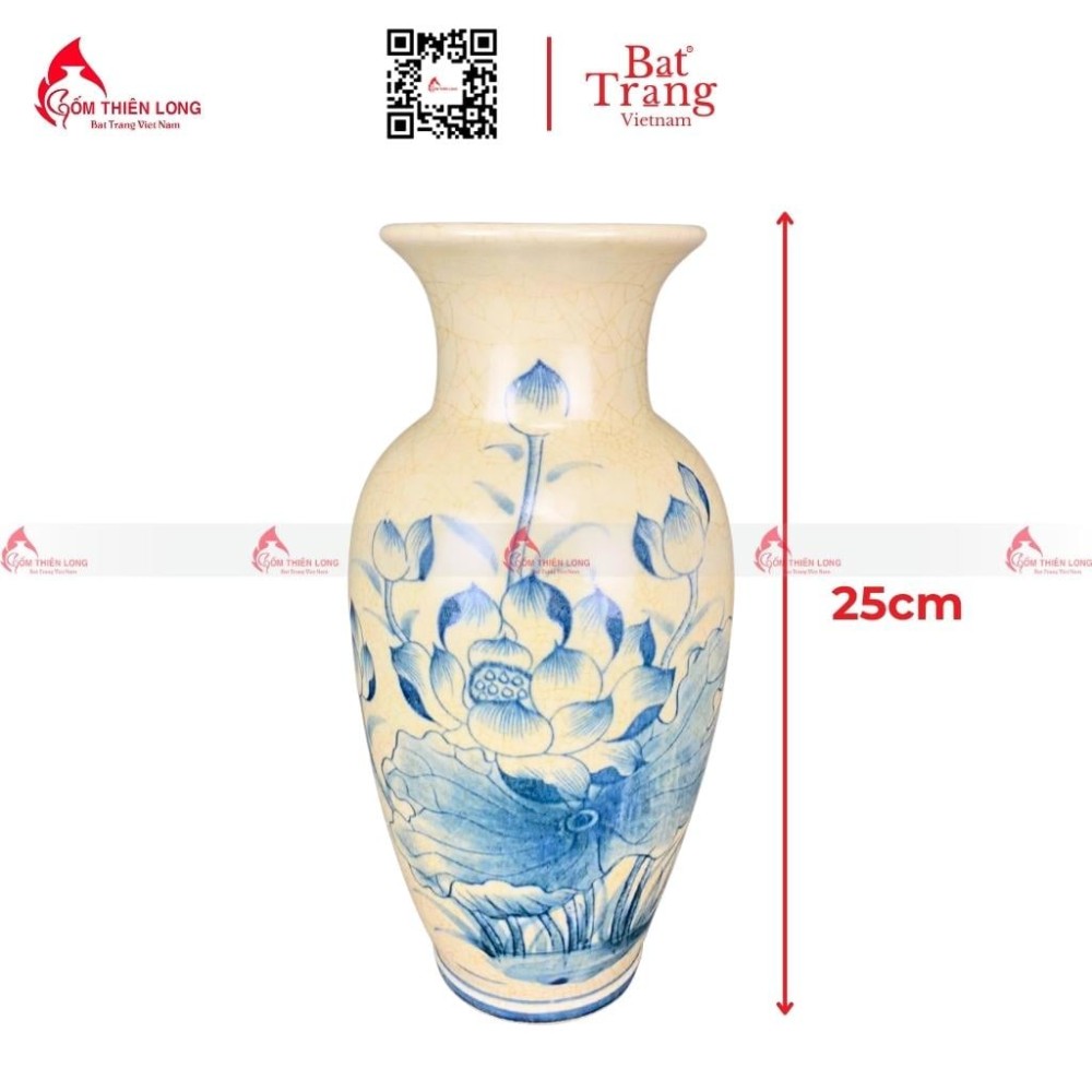 Lọ Hoa Bàn Thờ Men Rạn Vẽ Sen S230842