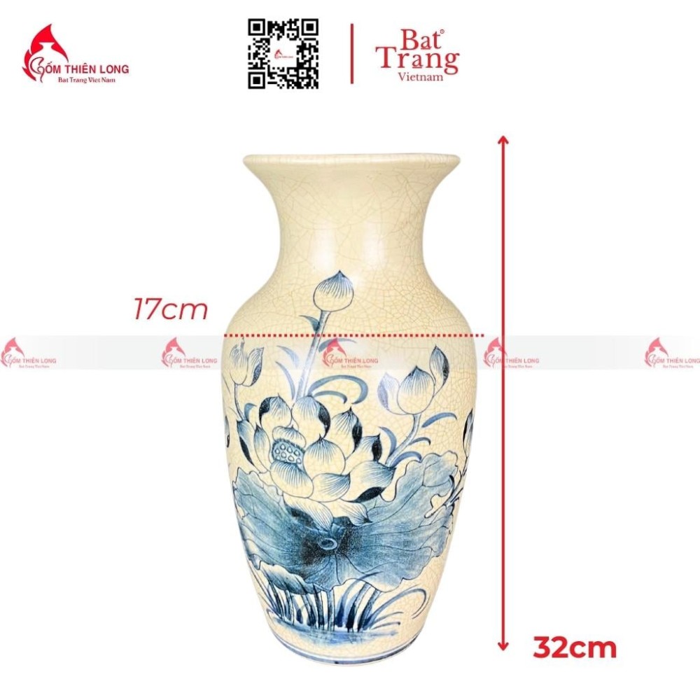 Lọ Hoa Bàn Thờ Men Rạn Vẽ Sen S230842