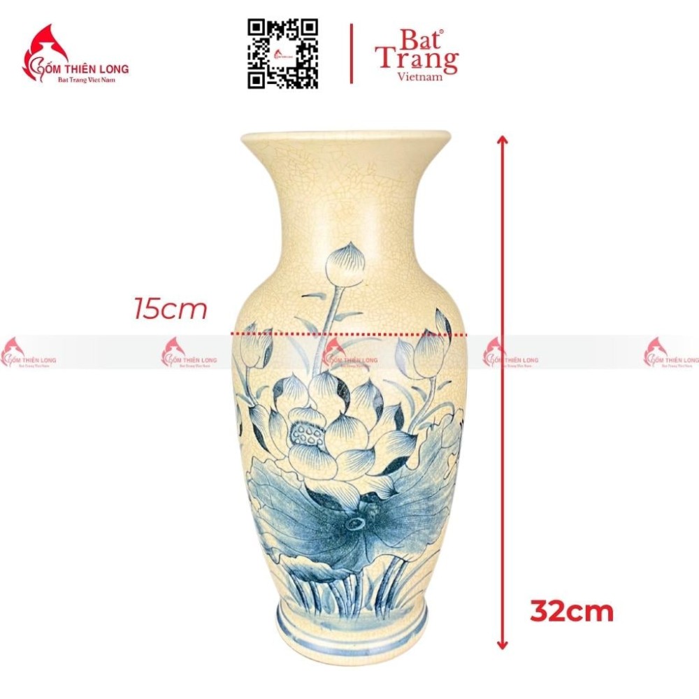 Lọ Hoa Bàn Thờ Men Rạn Vẽ Sen S230842