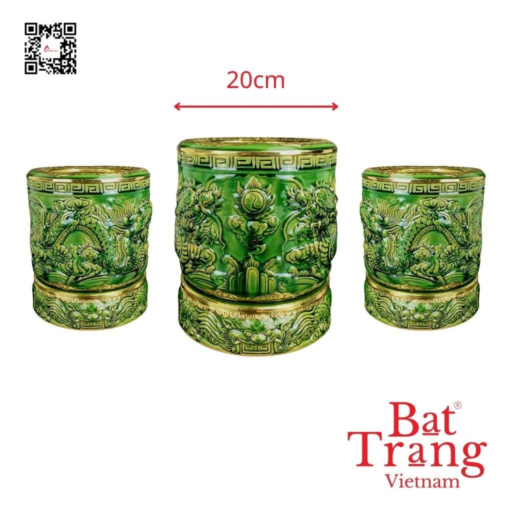 Bộ Đồ Thờ Bát Tràng Xanh Ngọc Lục Bảo Đắp Nổi 236986