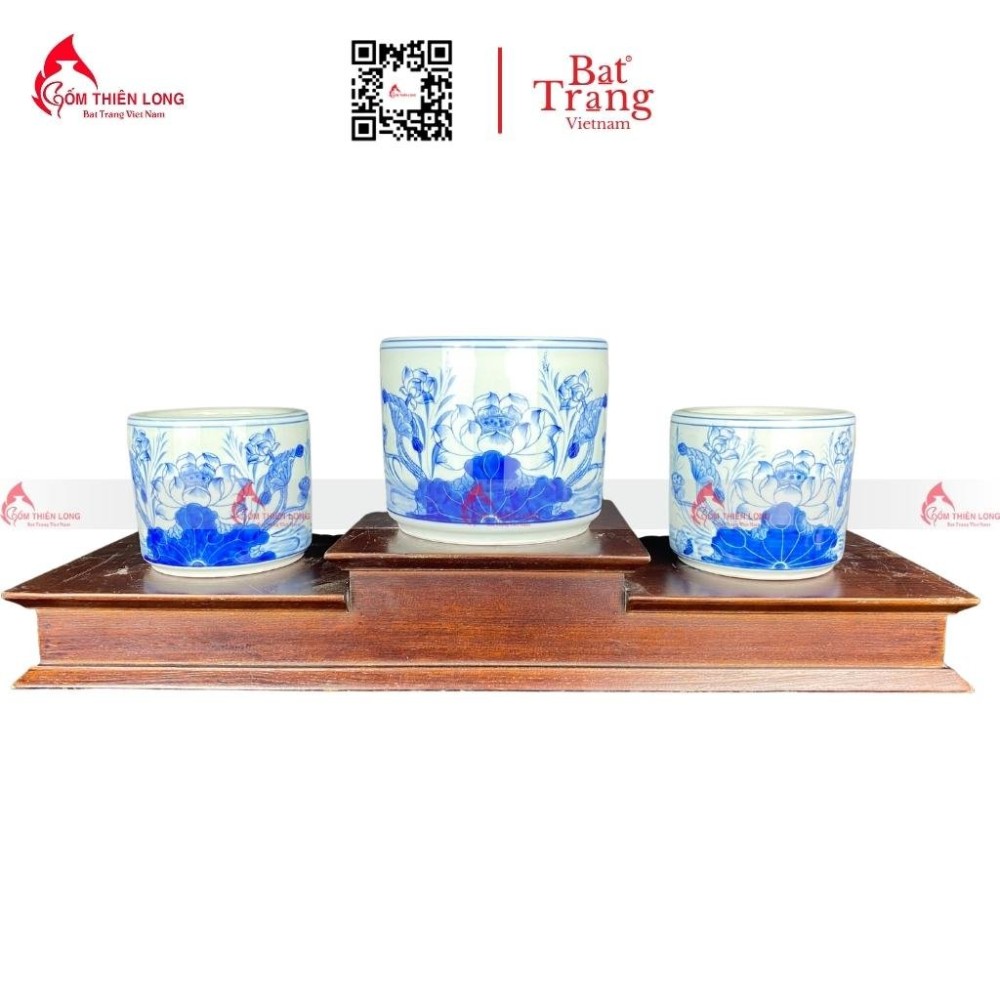 Bát Hương Men Lam Vẽ Hoa Sen S010723