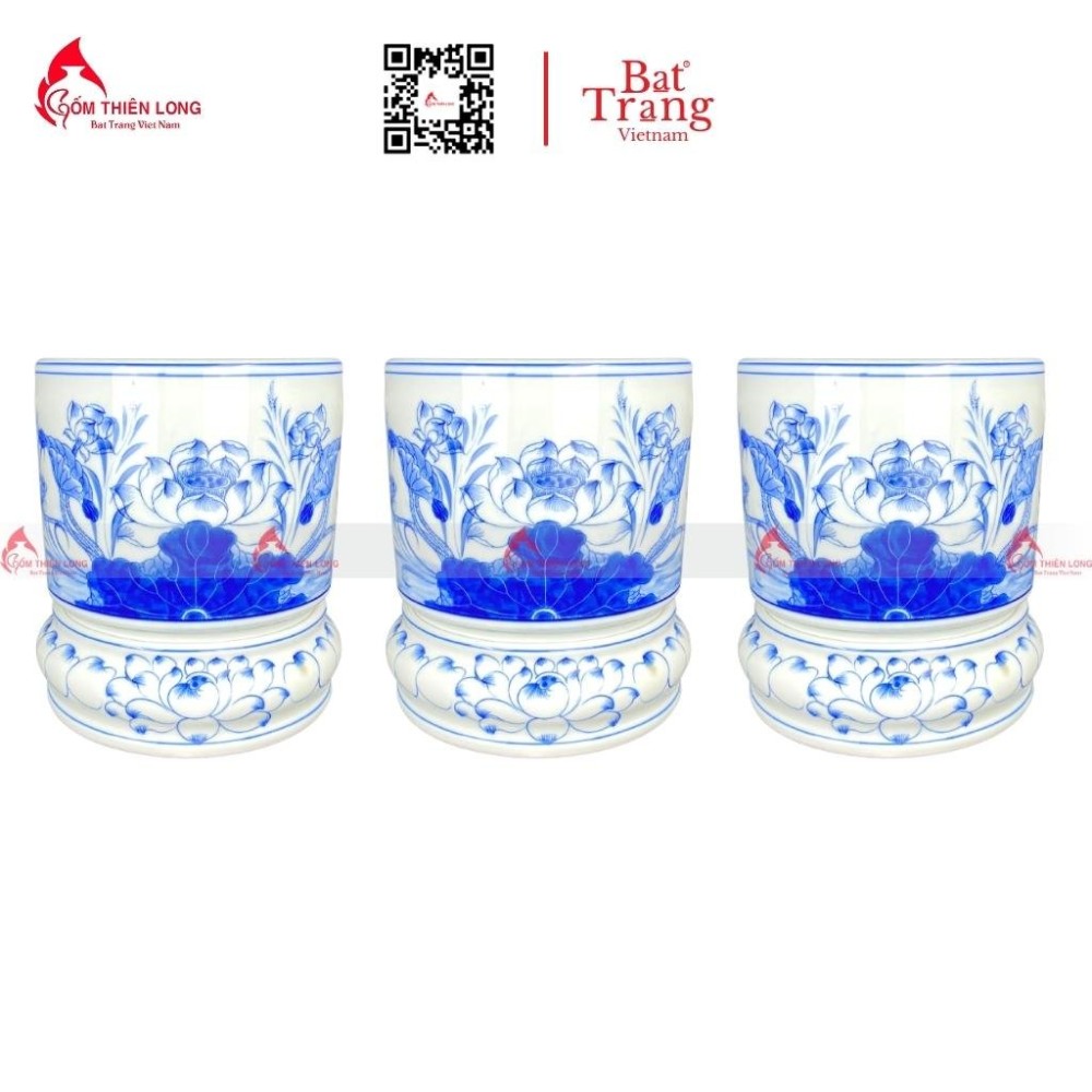 Bát Hương Men Lam Vẽ Hoa Sen S010723