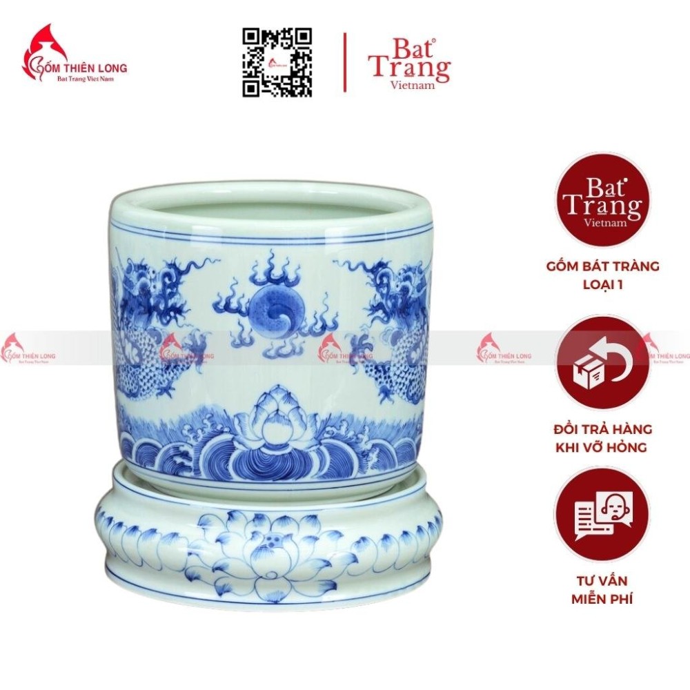 Bát Hương Men Lam Vẽ Sen Rồng 170723