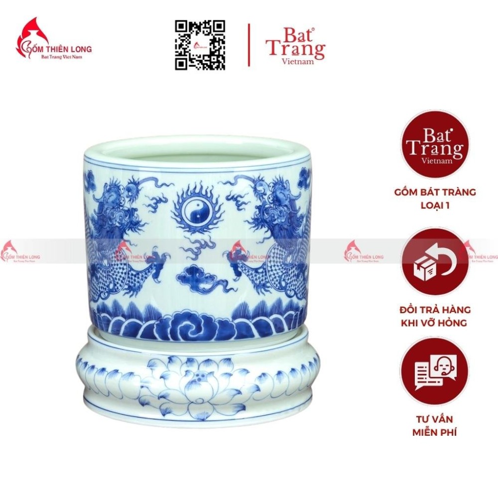 Bát Hương Men Lam Vẽ Rồng R010723