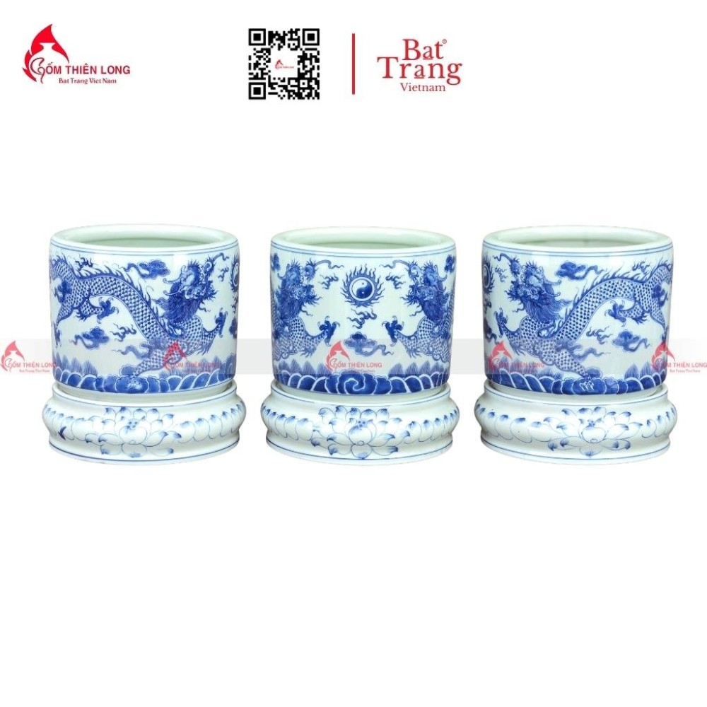 Bát Hương Men Lam Vẽ Rồng R010723