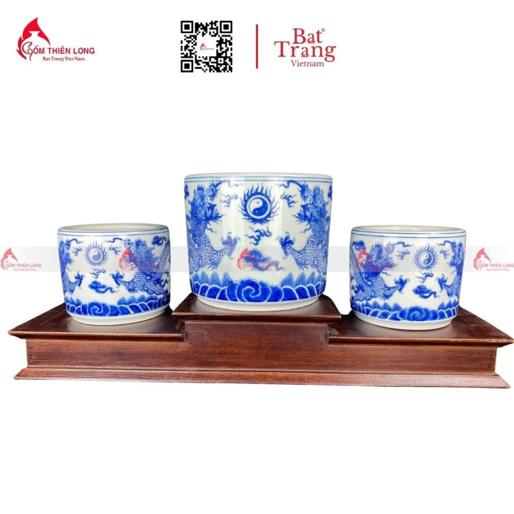 Bát Hương Men Lam Vẽ Rồng R010723