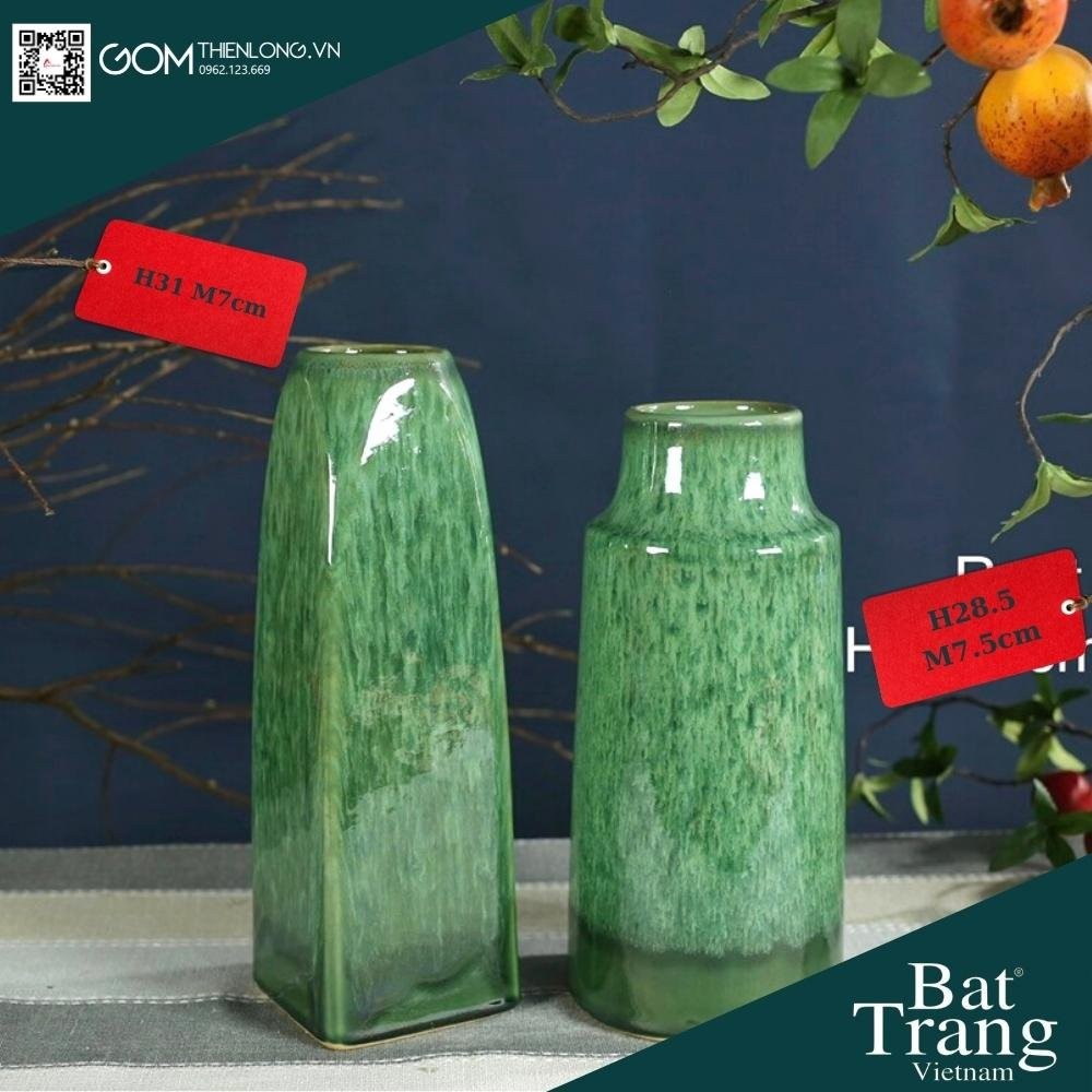 Bình Cắm Hoa Xanh Ngọc Men Hỏa Biến 226003