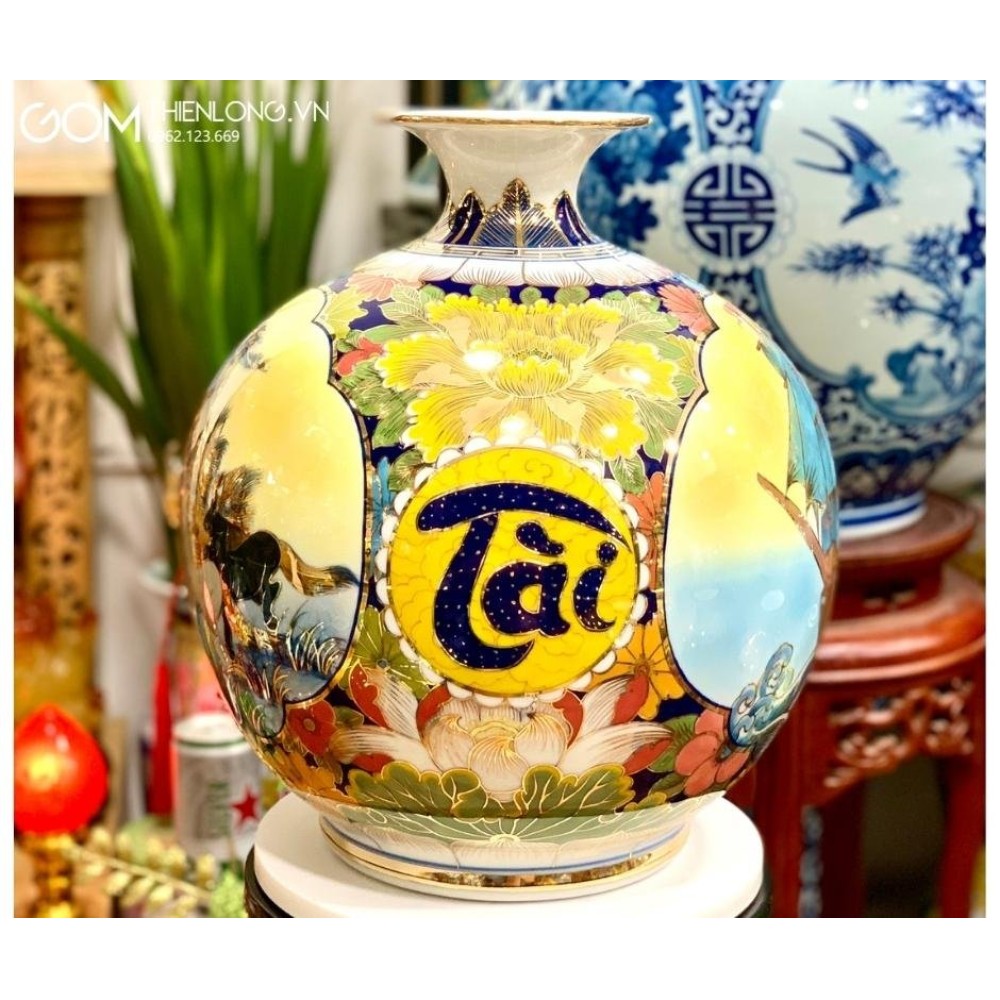 Bình Hút Lộc Vẽ Vàng Tứ Cảnh Tài Lộc Thuận Buồm Mã Đáo 263003