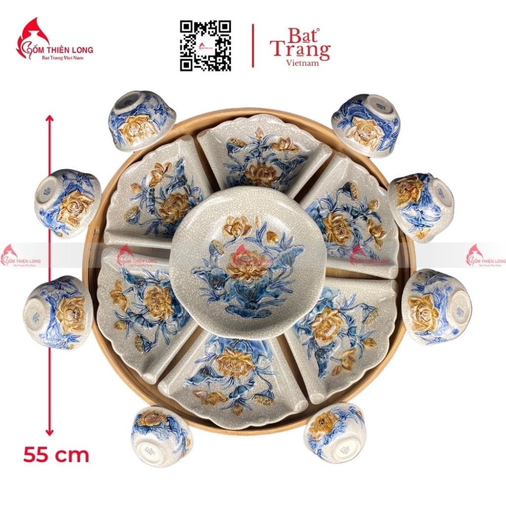 Bộ Bát Đĩa Hoa Mặt Trời Men Rạn Đắp Nổi 070823