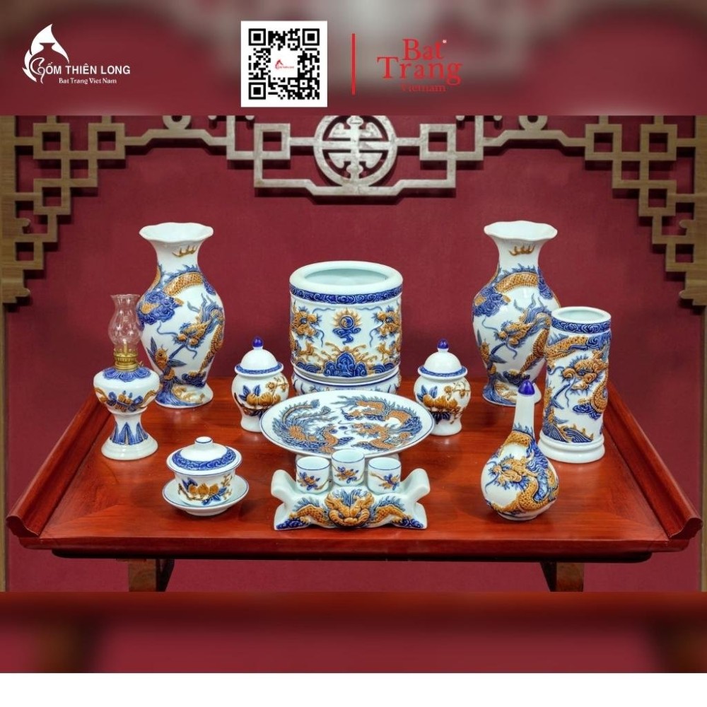 Bộ Đồ Thờ Bát Tràng Men Ngọc Đắp Nổi 236988