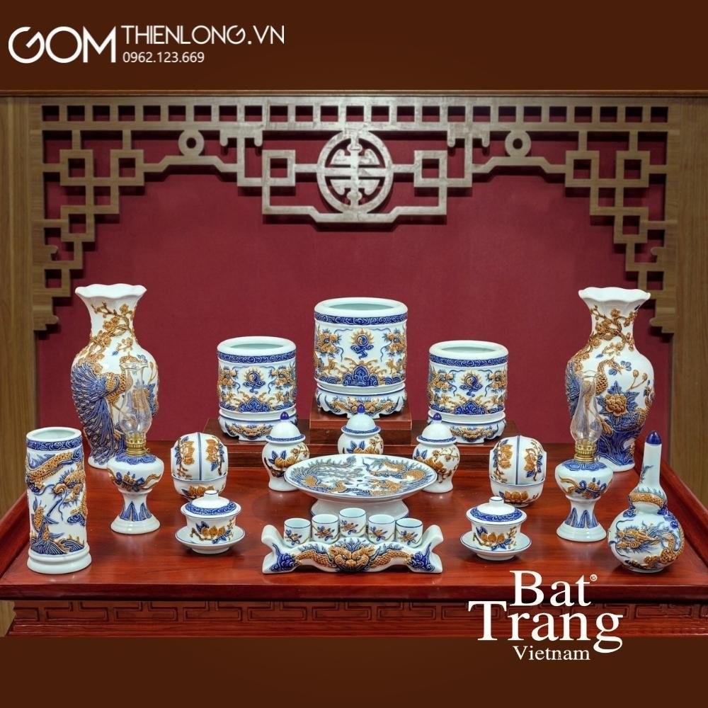 Bộ Đồ Thờ Bát Tràng Men Ngọc Đắp Nổi 236988