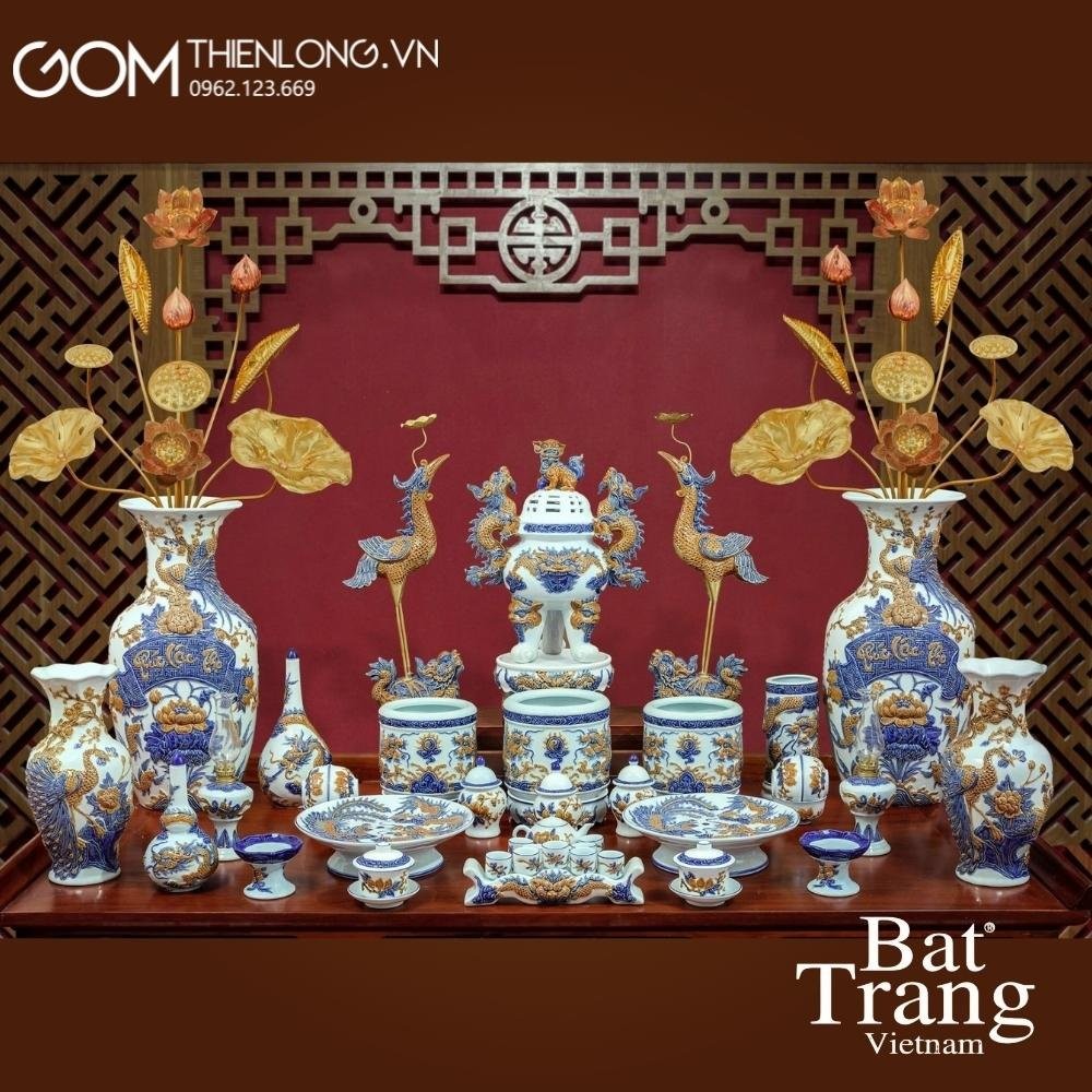 Bộ Đồ Thờ Bát Tràng Men Ngọc Đắp Nổi 236988