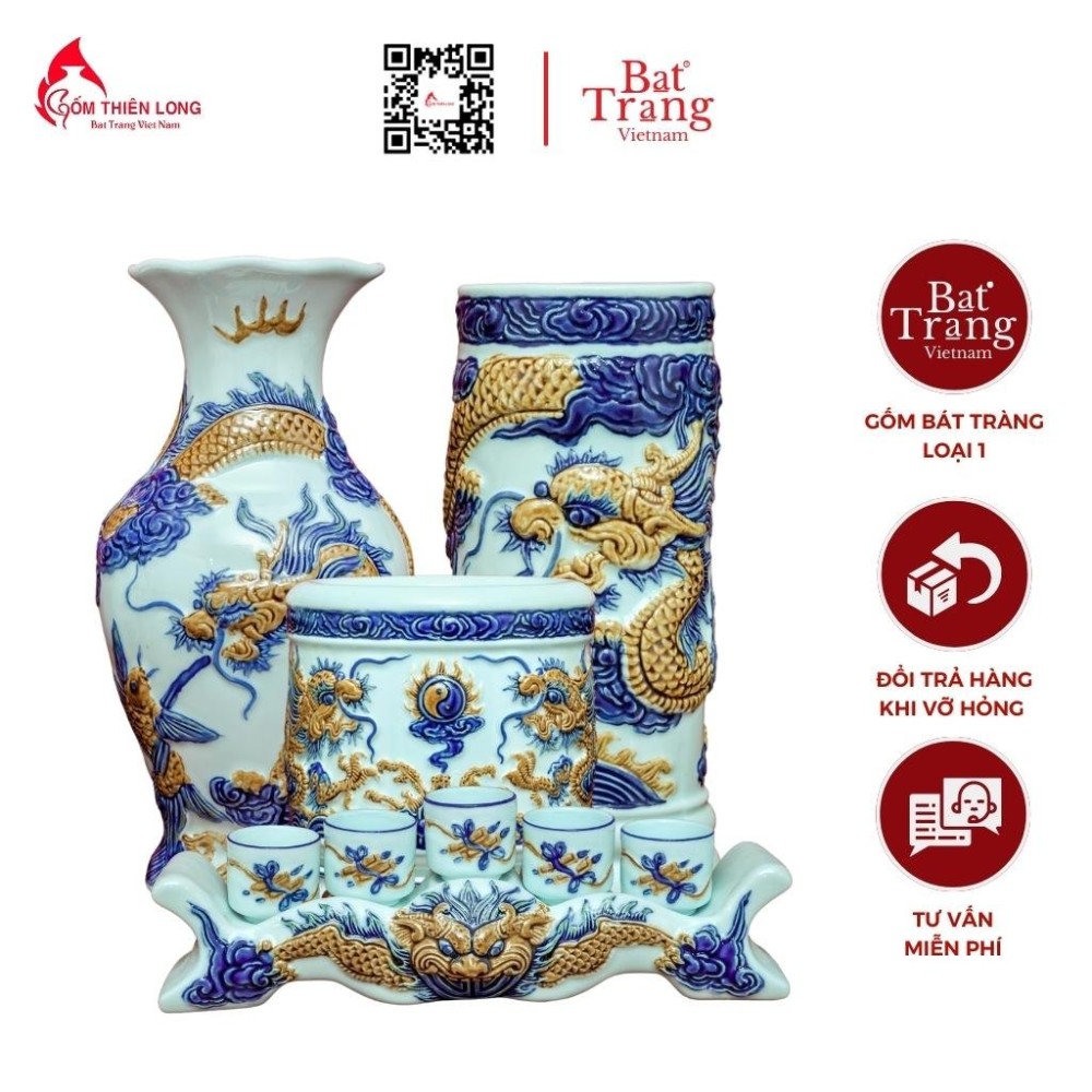 Bộ Đồ Thờ Bát Tràng Men Ngọc Đắp Nổi 236988