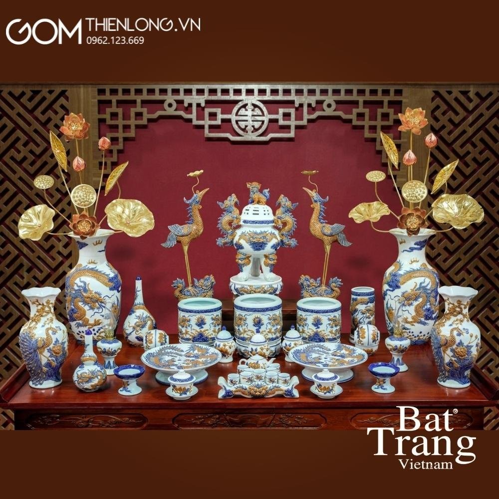 Bộ Đồ Thờ Bát Tràng Men Ngọc Đắp Nổi 236988