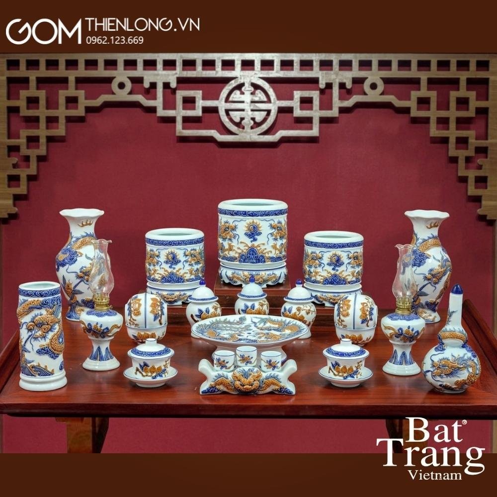 Bộ Đồ Thờ Bát Tràng Men Ngọc Đắp Nổi 236988