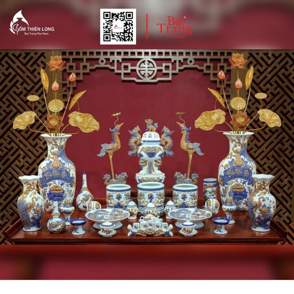 Bộ Đồ Thờ Bát Tràng Men Ngọc Đắp Nổi 236988