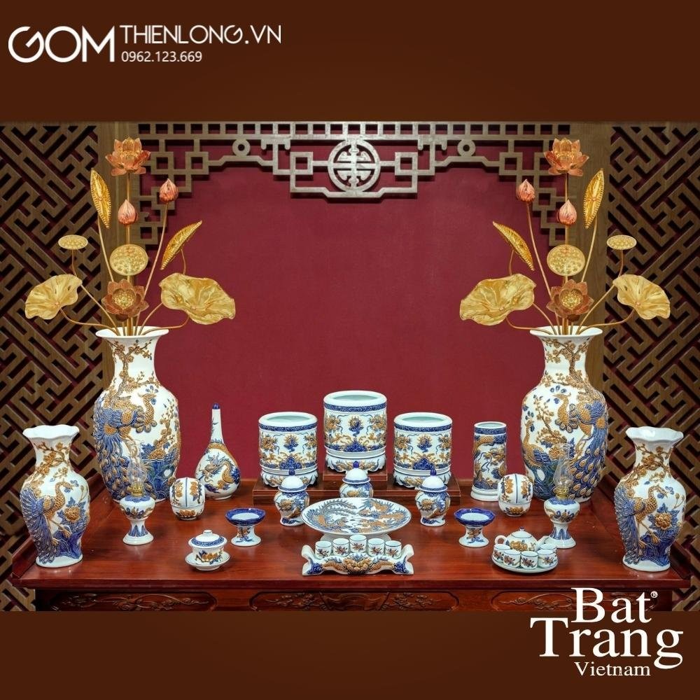 Bộ Đồ Thờ Bát Tràng Men Ngọc Đắp Nổi 236988