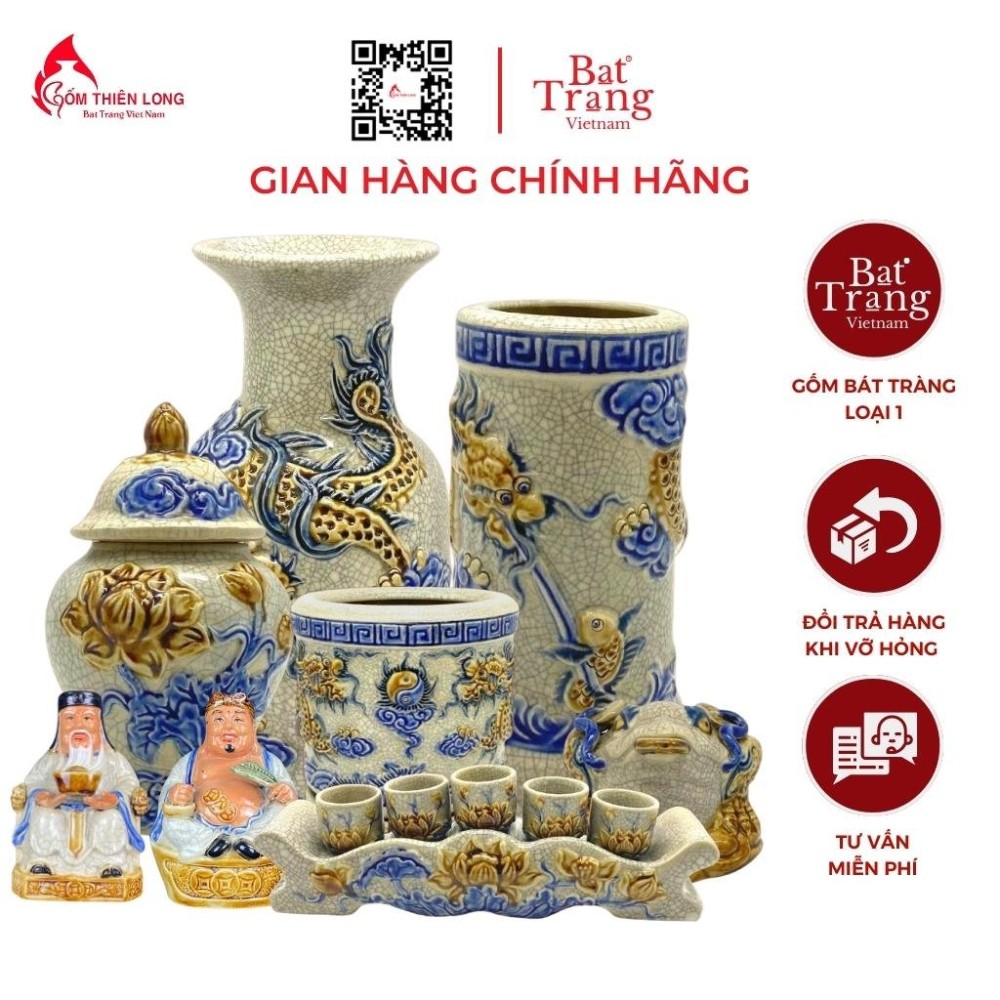 Bộ Đồ Thờ Men Rạn Đắp Nổi Bát Tràng 236992