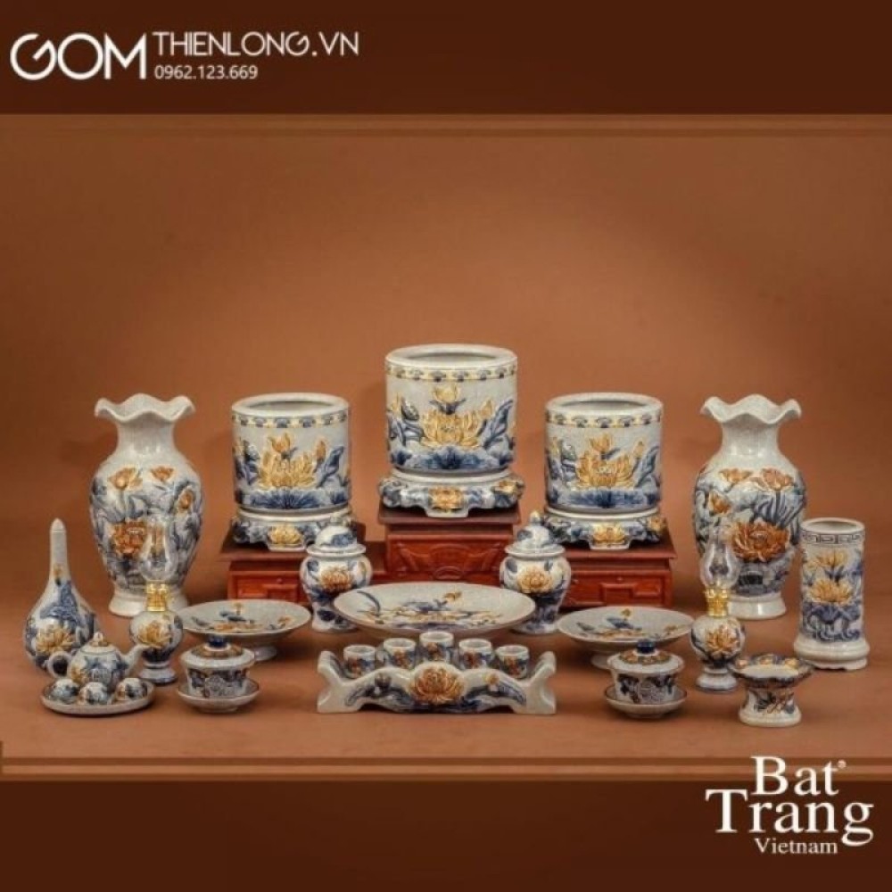 Bộ Đồ Thờ Bát Tràng Men Rạn Đắp Nổi Hoa Sen 236994