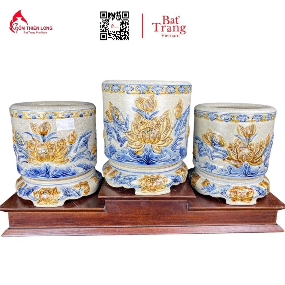 Bộ Đồ Thờ Bát Tràng Men Rạn Đắp Nổi Hoa Sen 236994