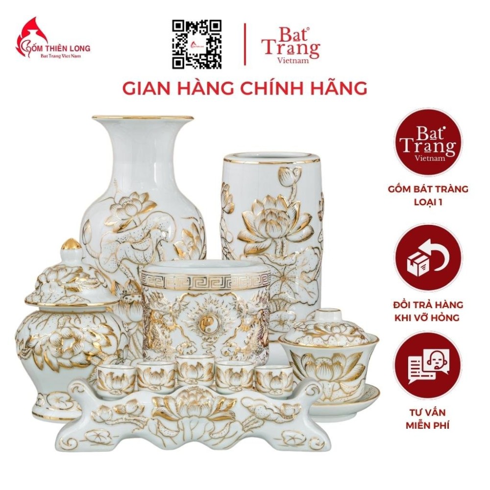 Bộ Đồ Thờ Bát Tràng Vẽ Vàng Hoàng Kim 250428