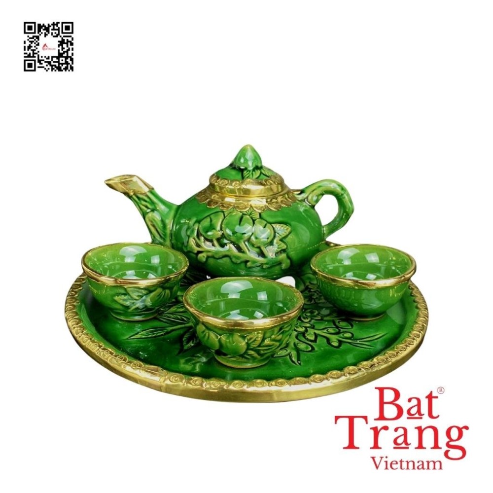 Bộ Đồ Thờ Bát Tràng Xanh Ngọc Lục Bảo Đắp Nổi 236986