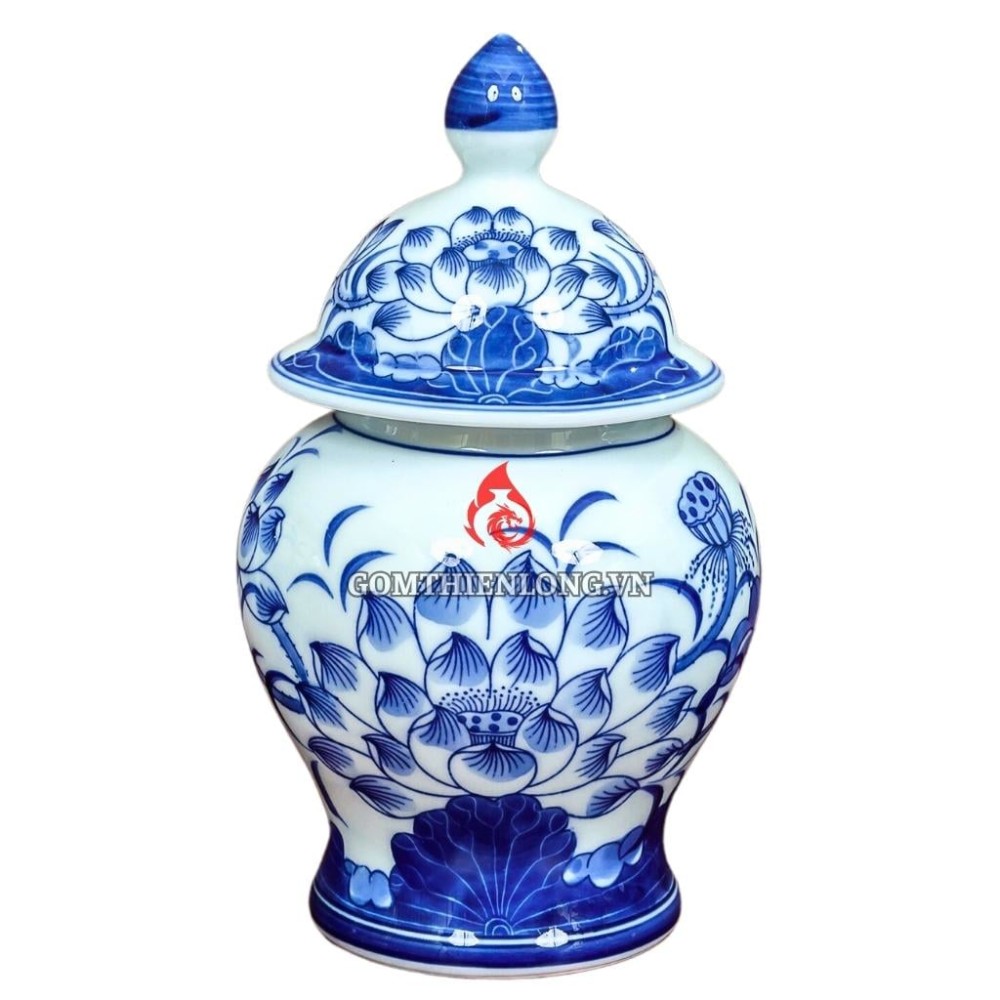 Chóe Thờ Bát Tràng Men Lam Ngọc Vẽ Hoa Sen 230235