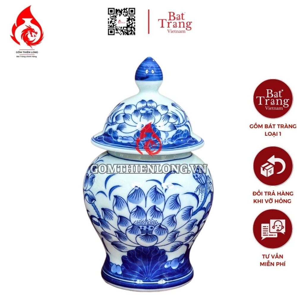 Chóe Thờ Bát Tràng Men Lam Ngọc Vẽ Hoa Sen 230235