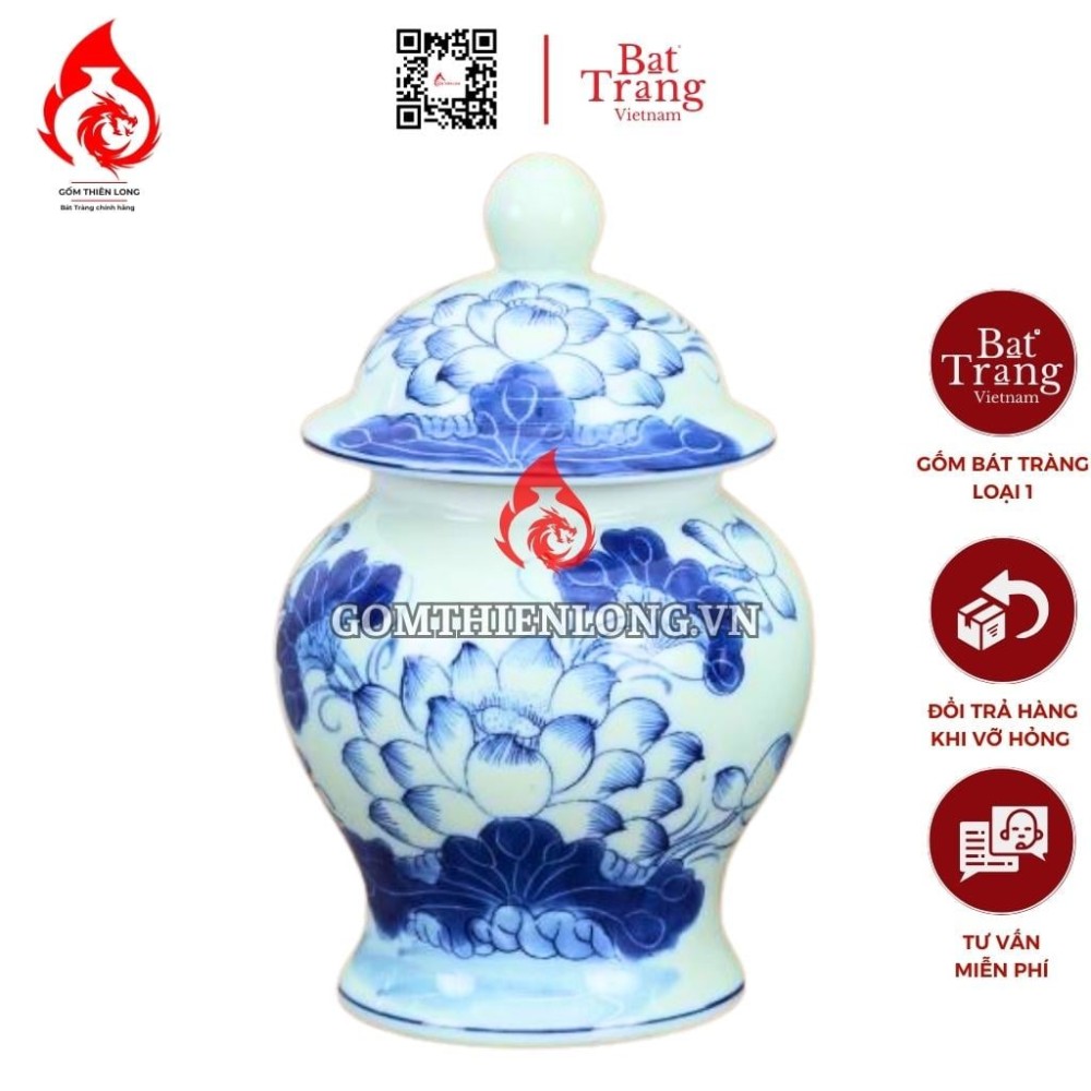 Chóe Thờ Bát Tràng Men Lam Vẽ Hoa Sen 230236