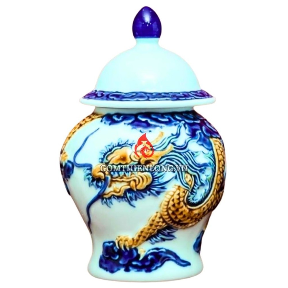 Chóe Thờ Bát Tràng Men Ngọc Đắp Nổi Long Vân 230251