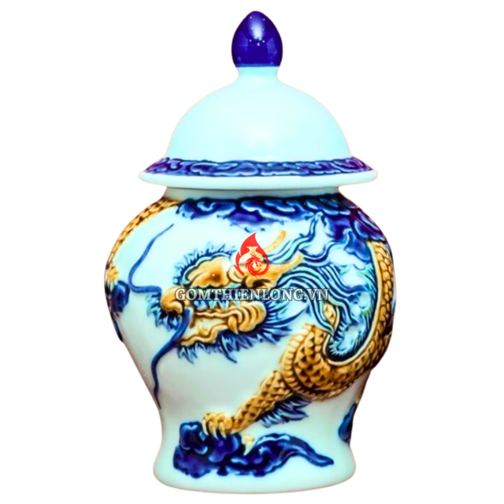 Chóe Thờ Bát Tràng Men Ngọc Đắp Nổi Long Vân 230251