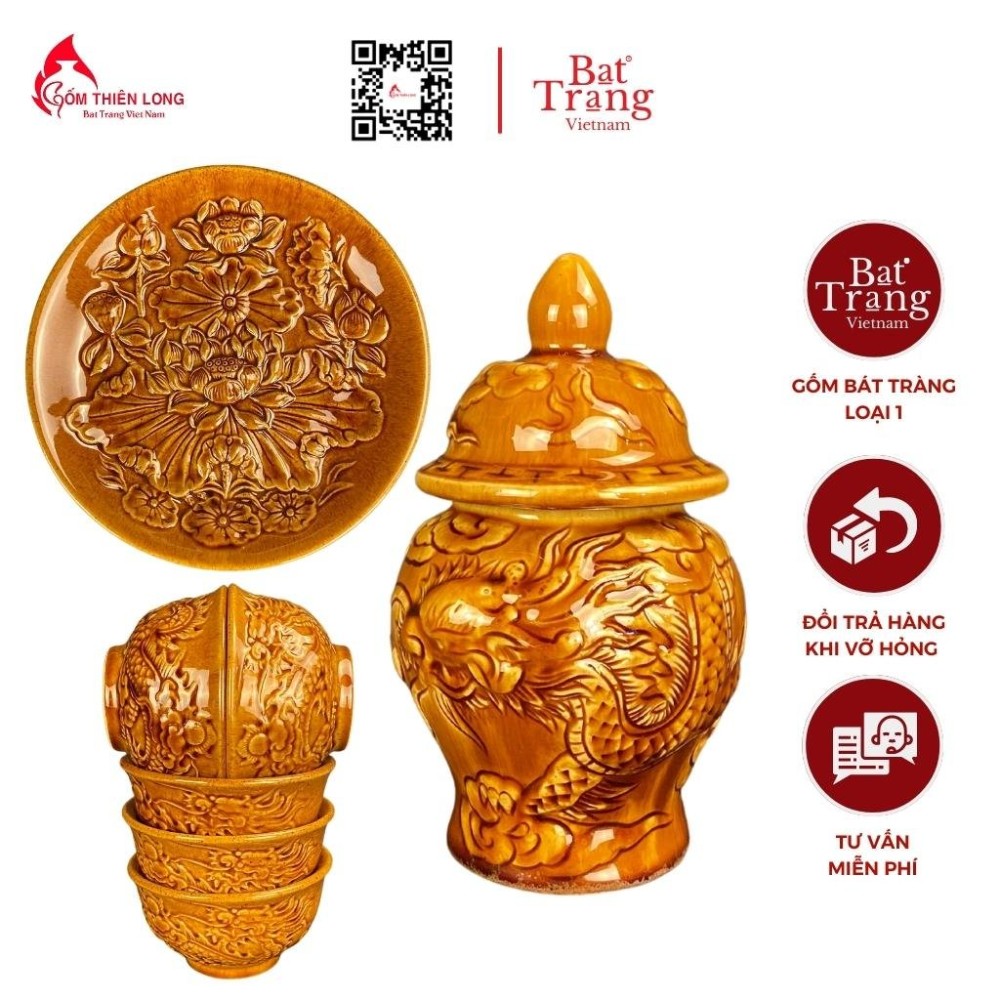 Bộ Đồ Thờ Bát Tràng Men Ánh Vàng Hoàng Thổ 236983