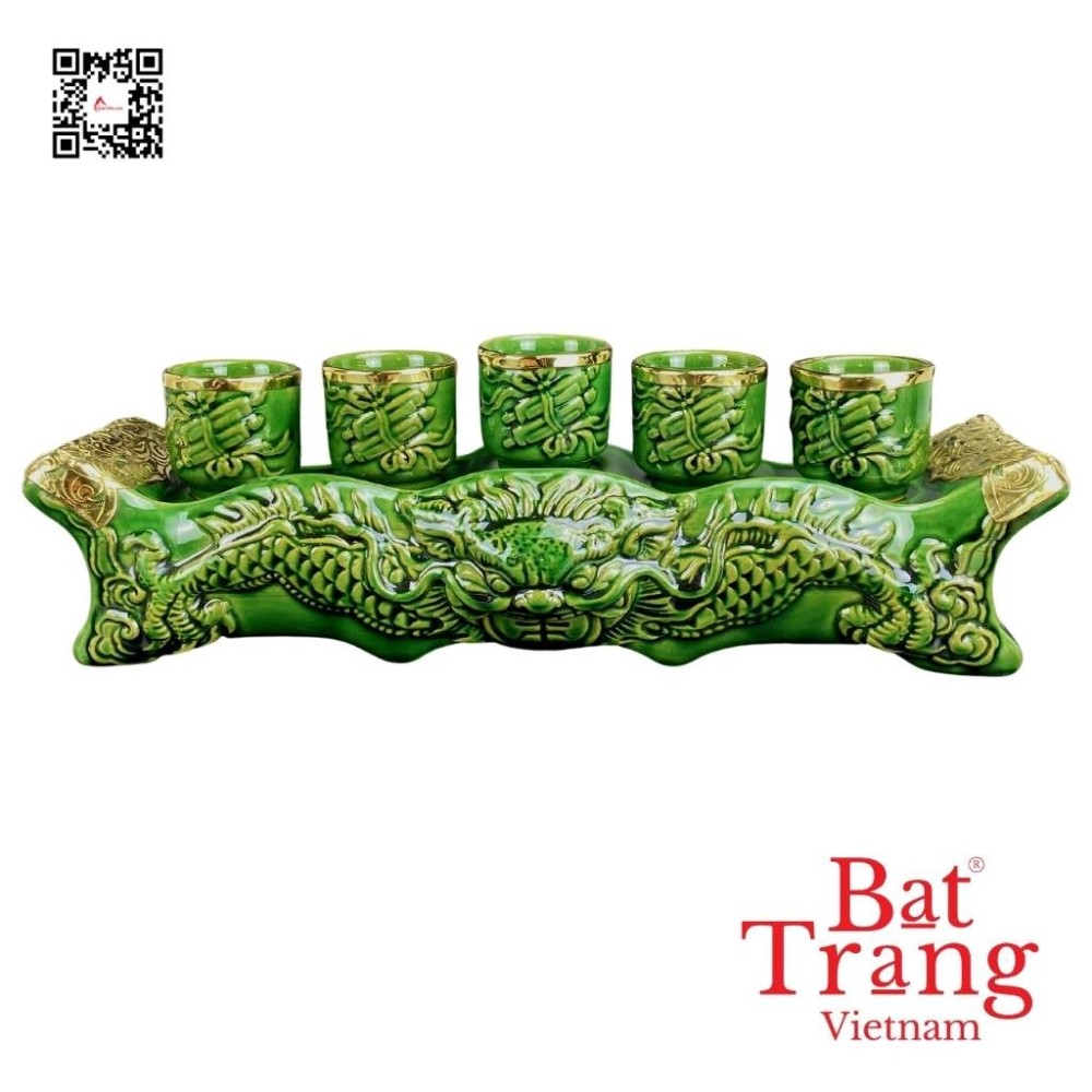 Bộ Đồ Thờ Bát Tràng Xanh Ngọc Lục Bảo Đắp Nổi 236986