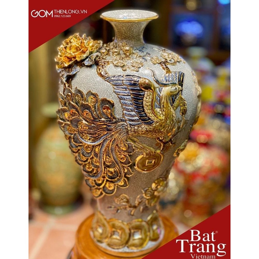 Mai Bình Đắp Nổi Vẽ Vàng Công Hoa Phú Quý 263303