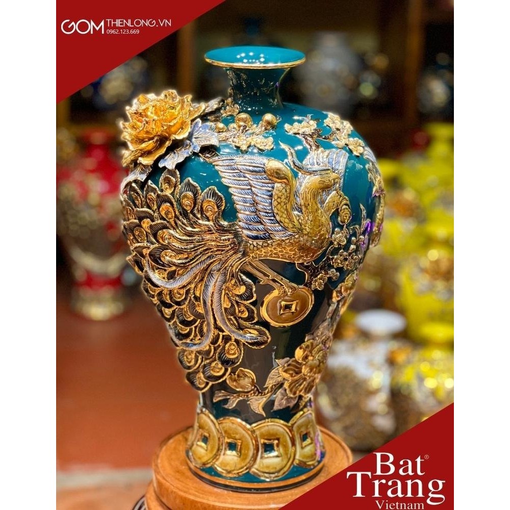 Mai Bình Đắp Nổi Vẽ Vàng Công Hoa Phú Quý 263303