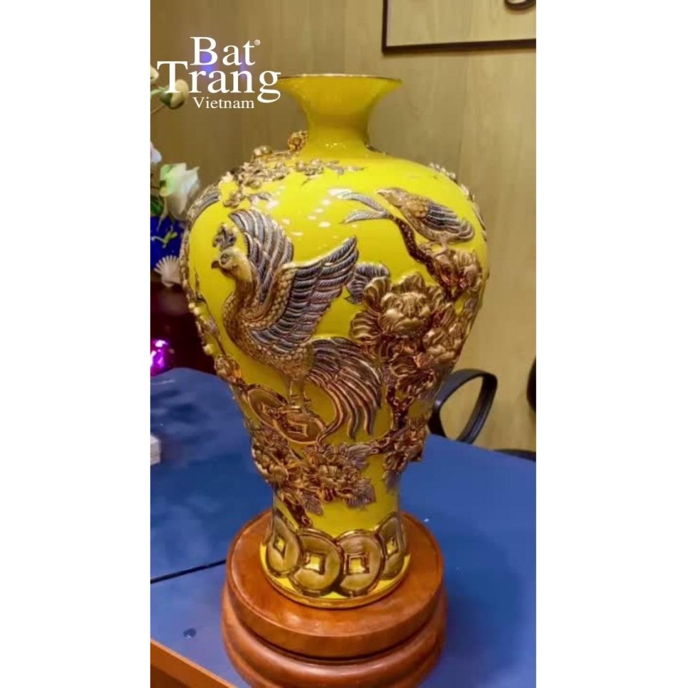 Mai Bình Đắp Nổi Vẽ Vàng Công Hoa Phú Quý 263303
