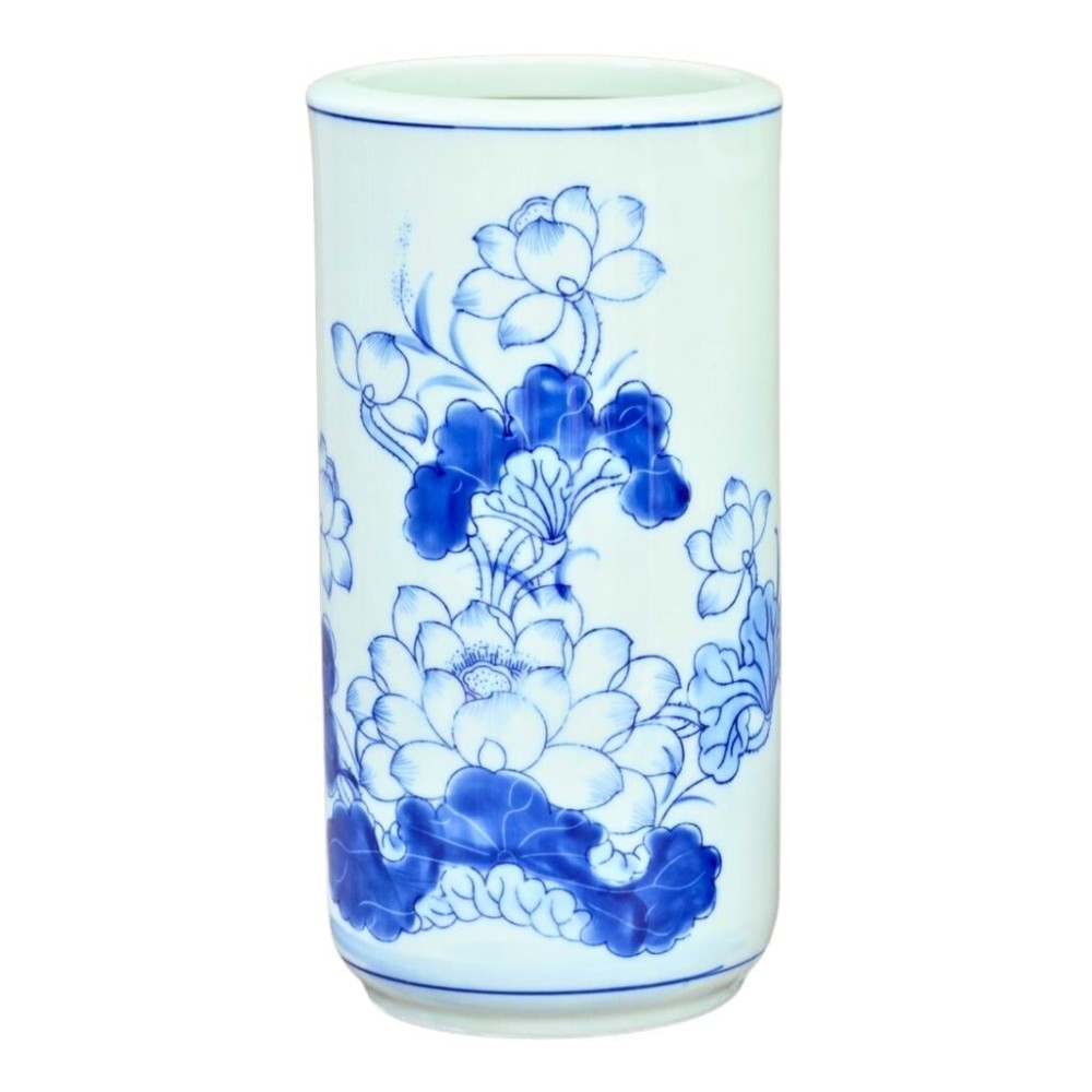 Ống Đựng Nhang Bát Tràng Men Lam Vẽ Hoa Sen 231074