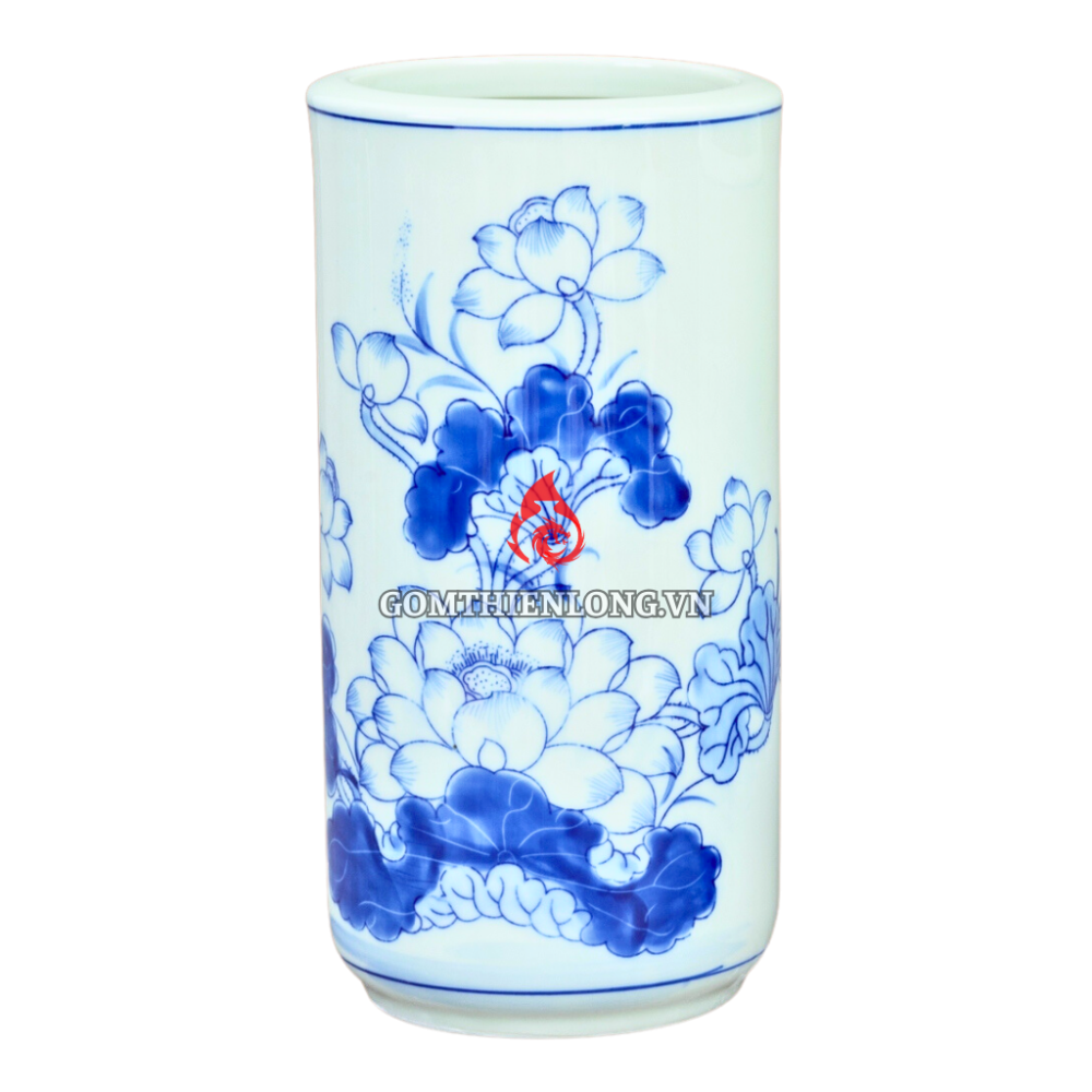 Ống Đựng Nhang Bát Tràng Men Lam Vẽ Hoa Sen 231074