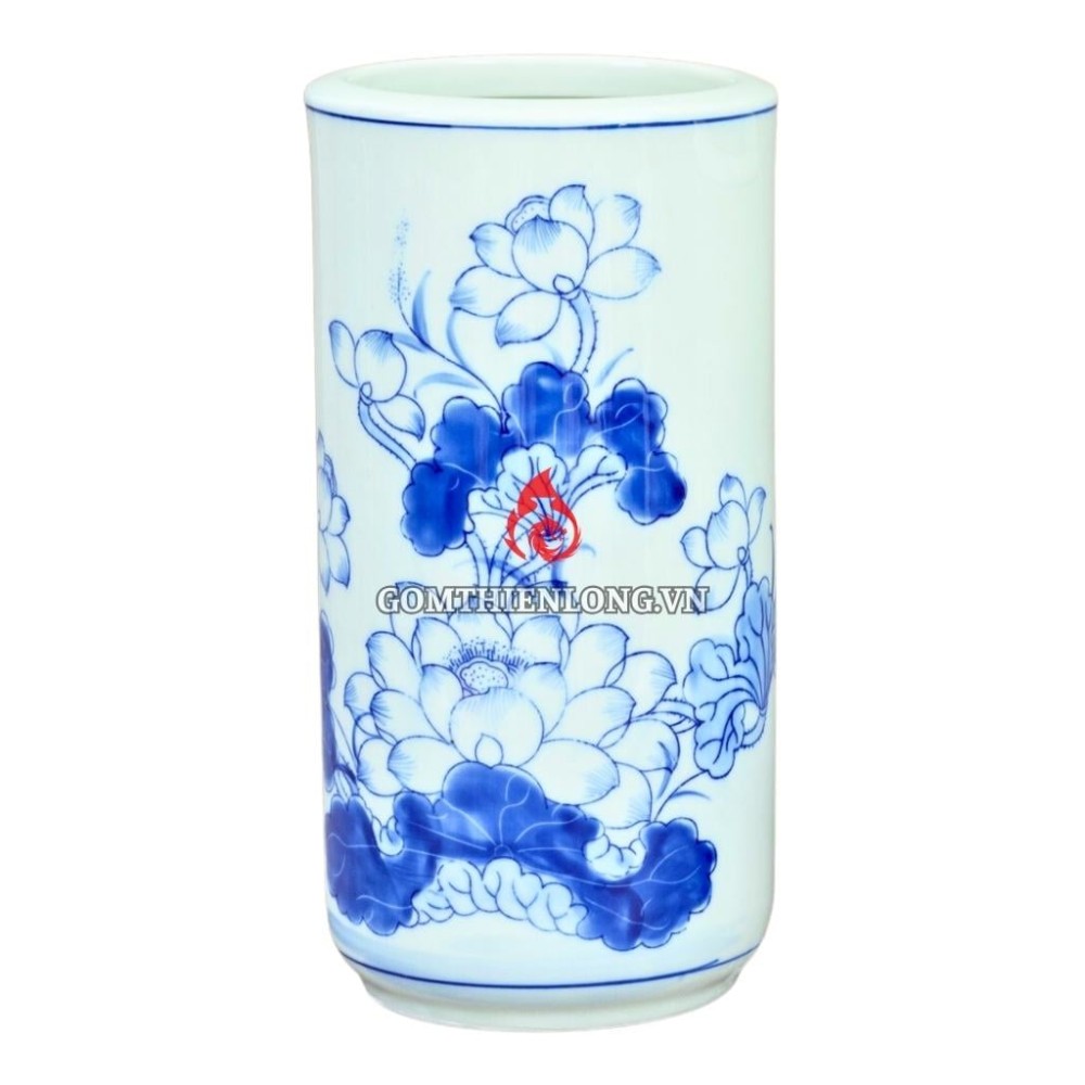 Ống Đựng Nhang Bát Tràng Men Lam Vẽ Hoa Sen 231074