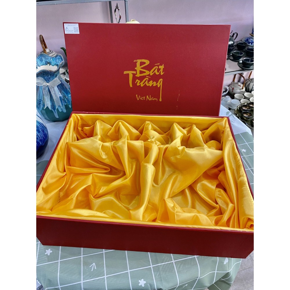 Bộ Bát Đĩa Thắp Hương Men Lam Ngọc Vẽ Sen