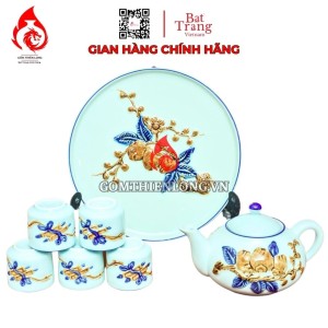 Bộ Ấm Chén Bàn Thờ Men Ngọc Đắp Nổi 231126