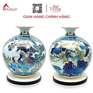Bình Hút Lộc Sen Hạc Vẽ Vàng Lam Cổ HLCA012