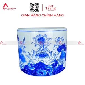 Bát Hương Bát Tràng Vuốt Tay Men Lam Vẽ Hoa Sen S236699