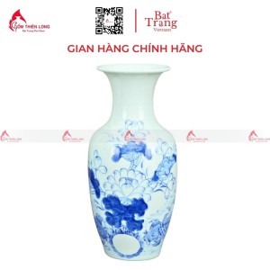 Lọ Hoa Bàn Thờ Men Lam Vẽ Sen Cá S230824